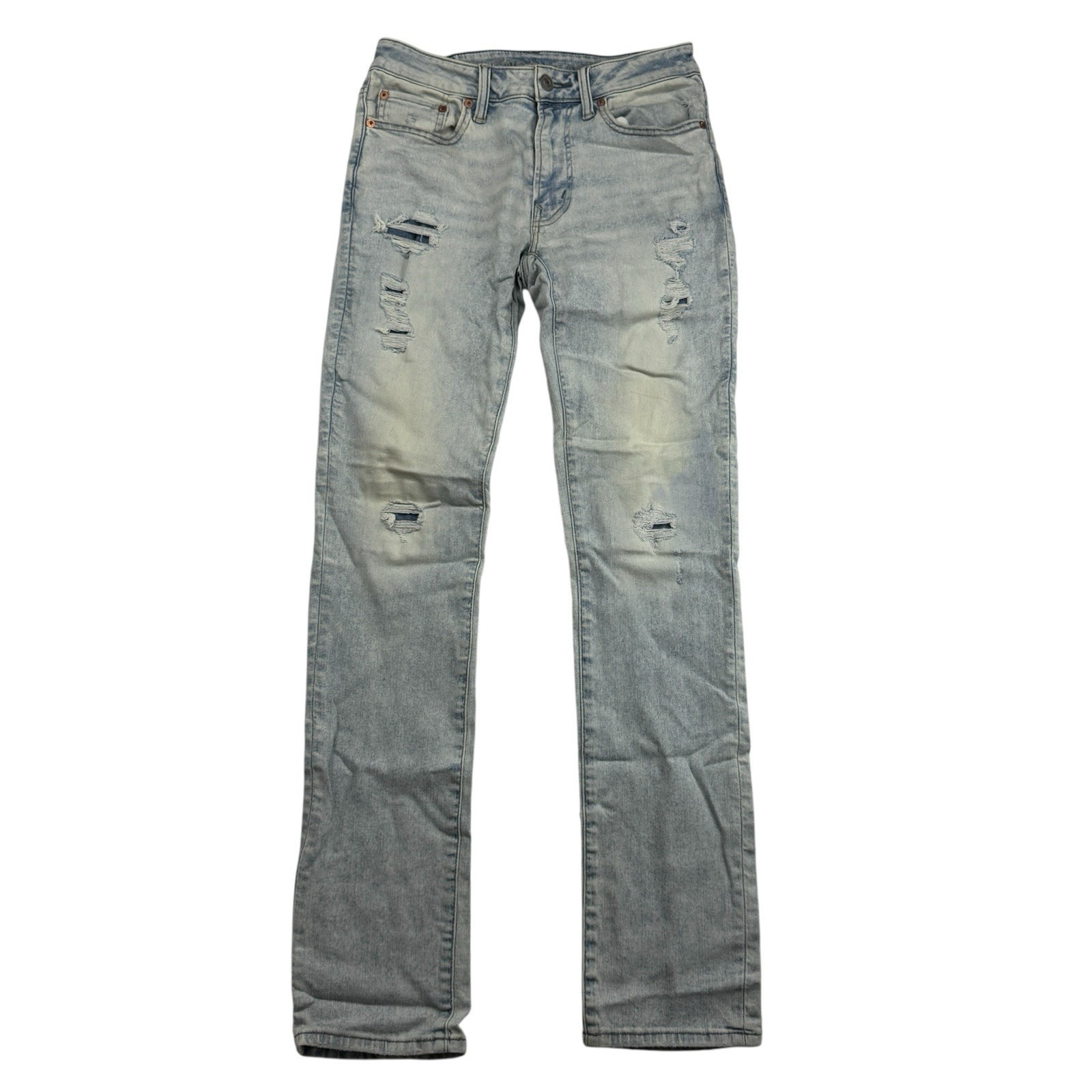 American Eagle Airflex 360 Slim Fit Denim Blue Jeans 30x34 Light Wash Distressed